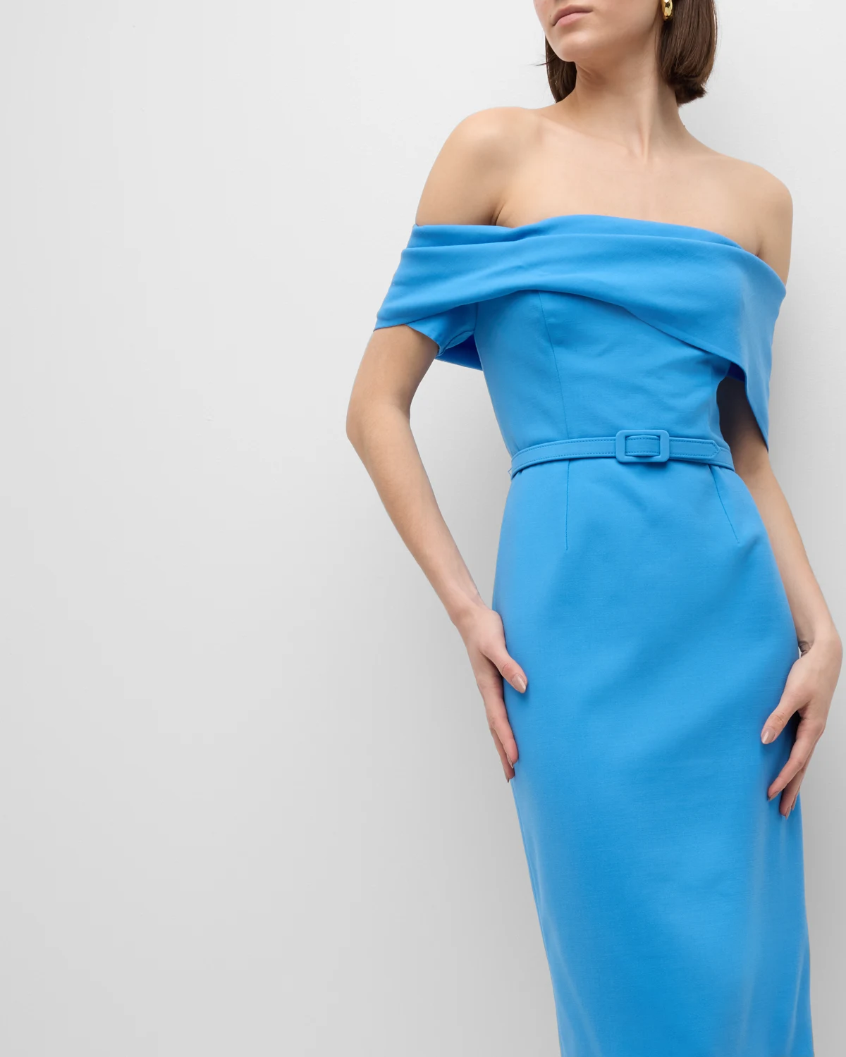 Draped Off-The-Shoulder Belted Midi Dress