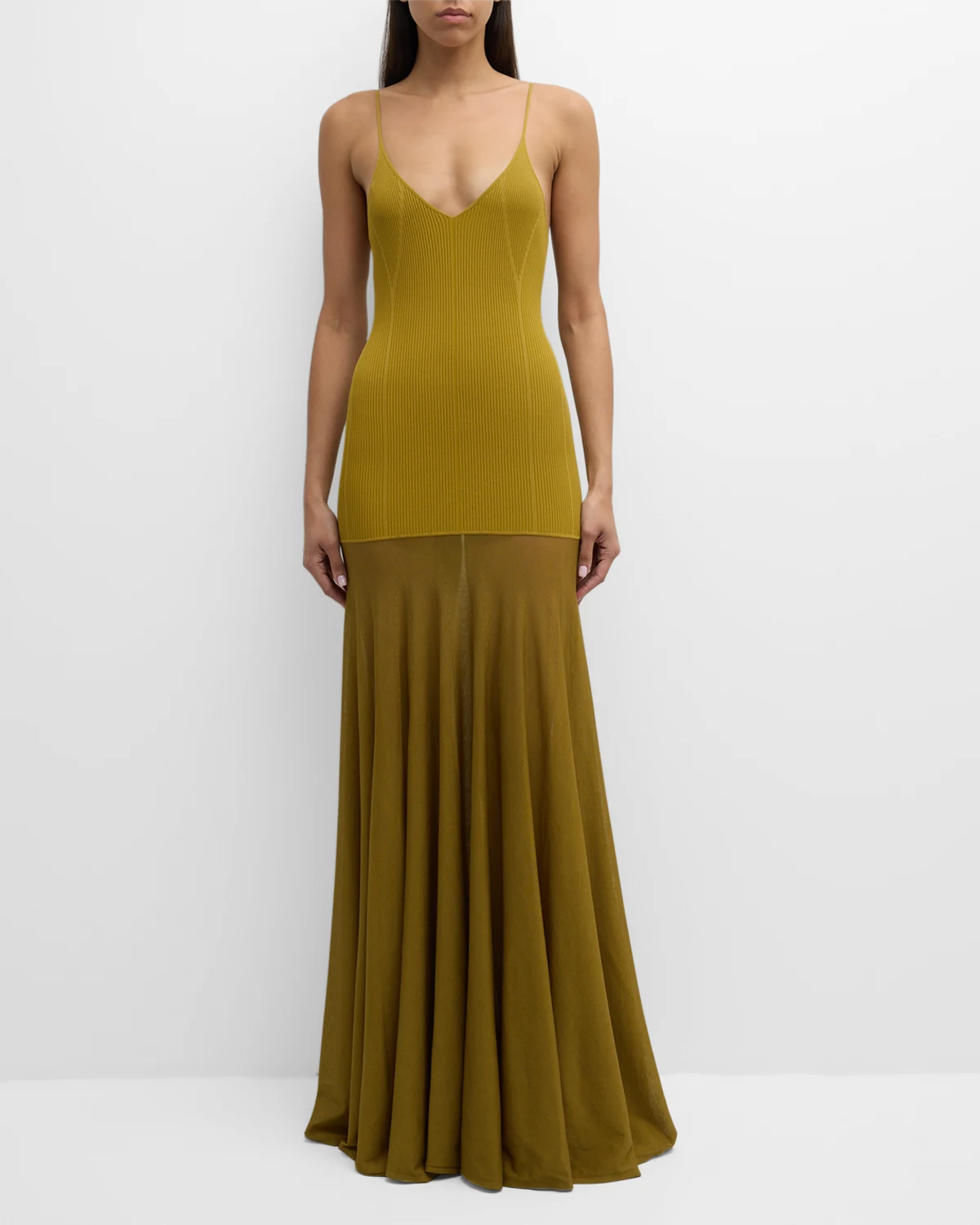 The Katya Ribbed Knit Maxi Dress with Sheer Pleated Skirt