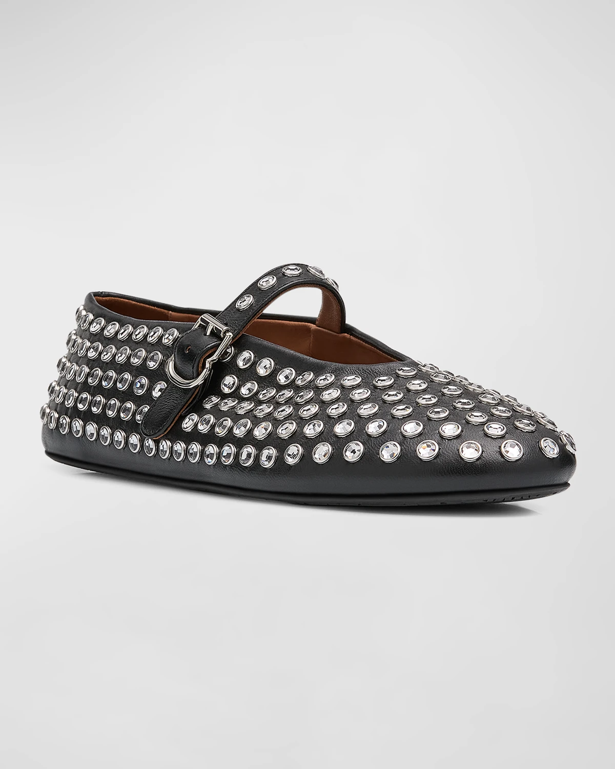 Leather Mary Jane Flats With Allover Studs