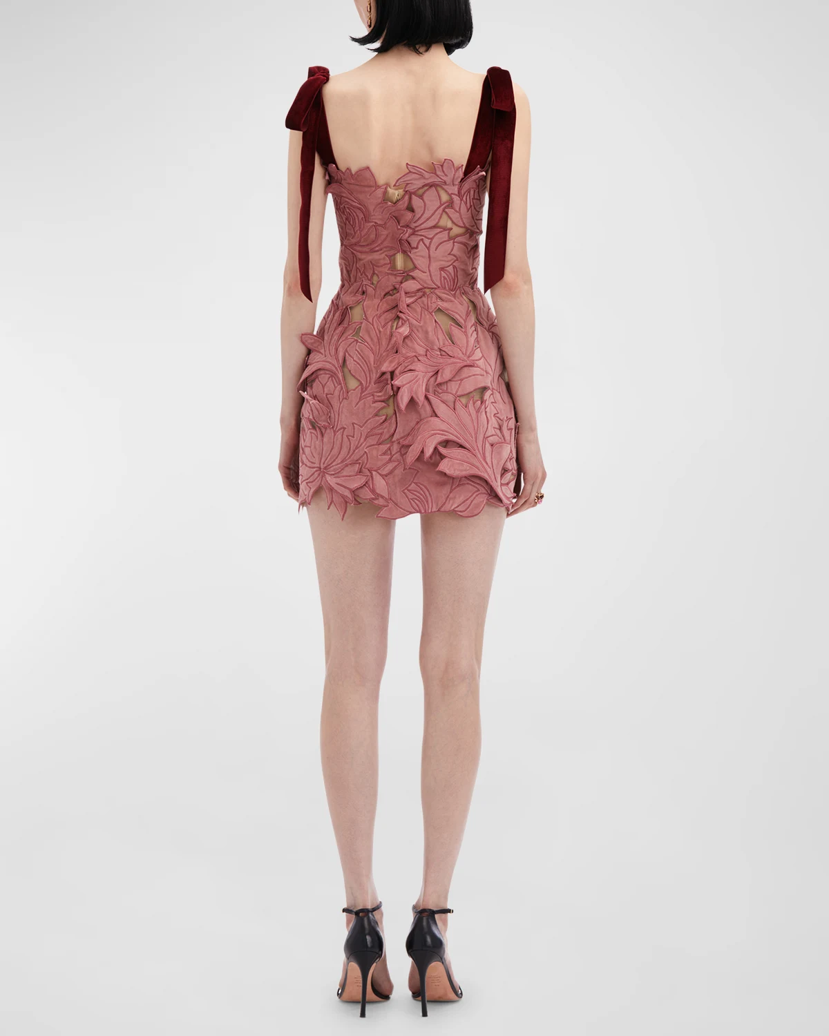 Peony Guipure Embroidered Bow-Strap Mini Dress