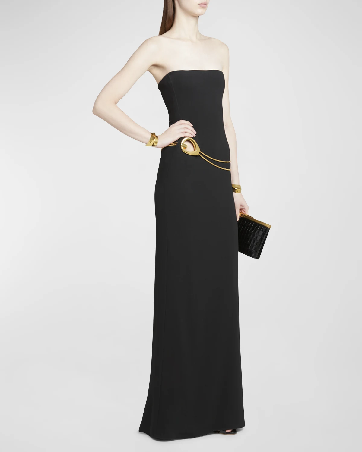 Stretch Sable Strapless Evening Dress with Cutout Detail