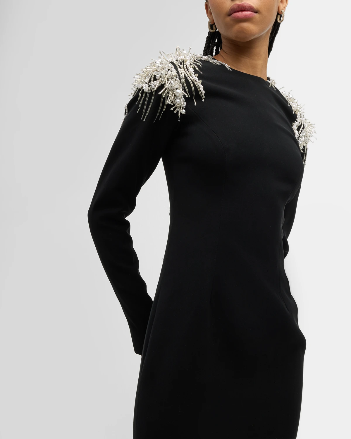 Beaded Long-Sleeve Column Gown