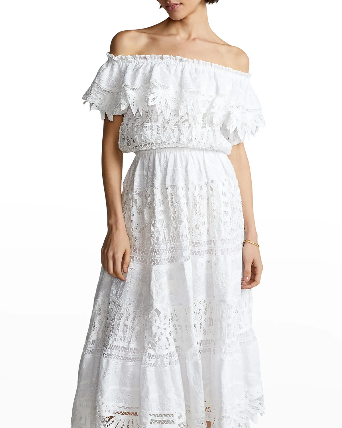 Off-Shoulder Linen Lace Dress