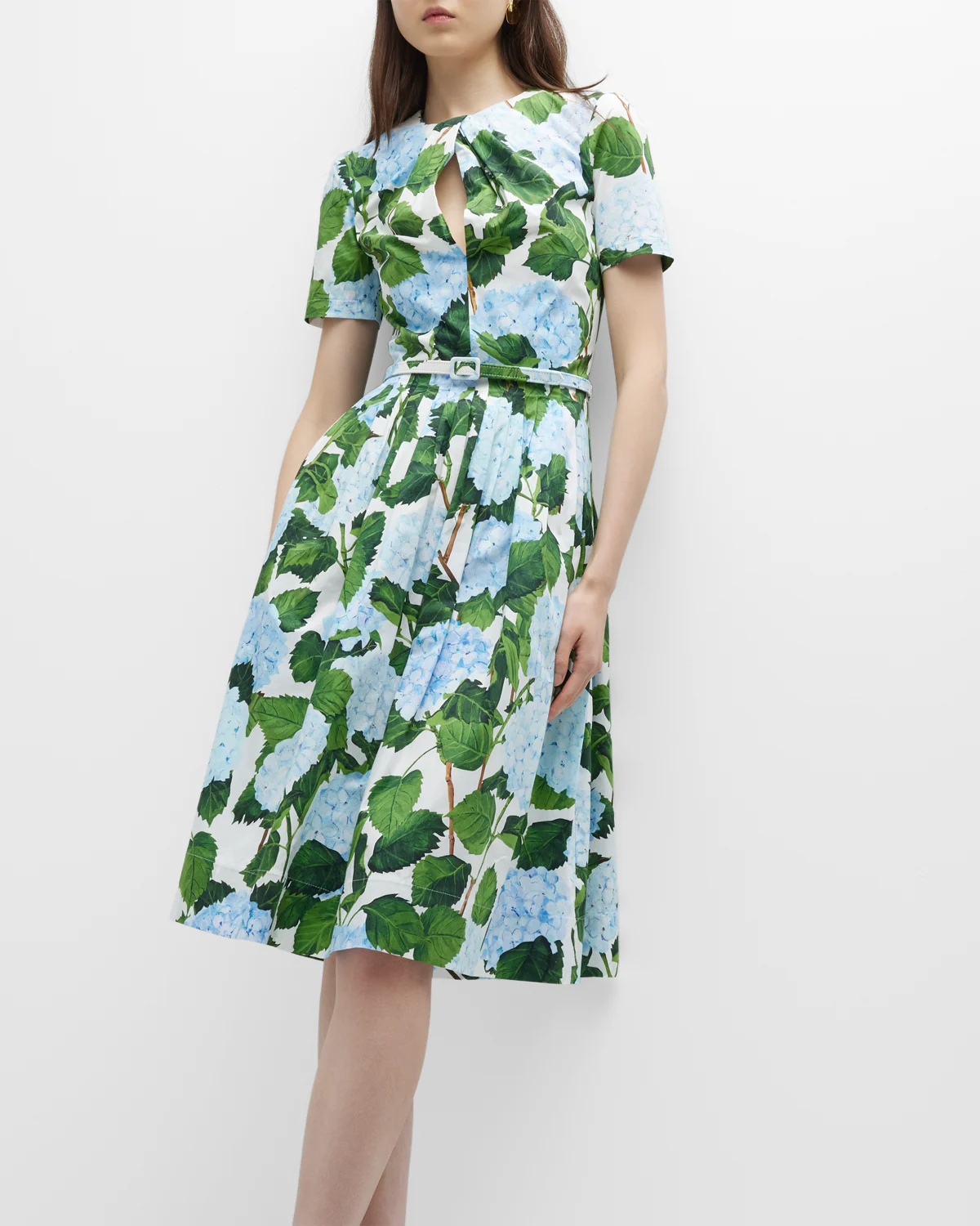 Hydrangea Print Poplin Midi Dress