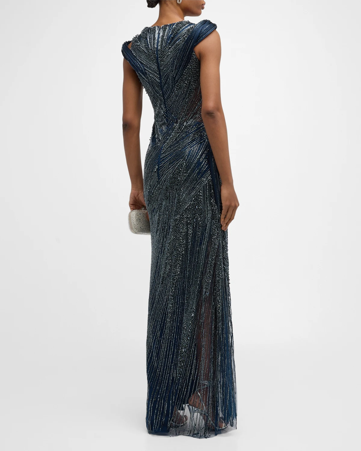 Beaded Gown with Structured Draping