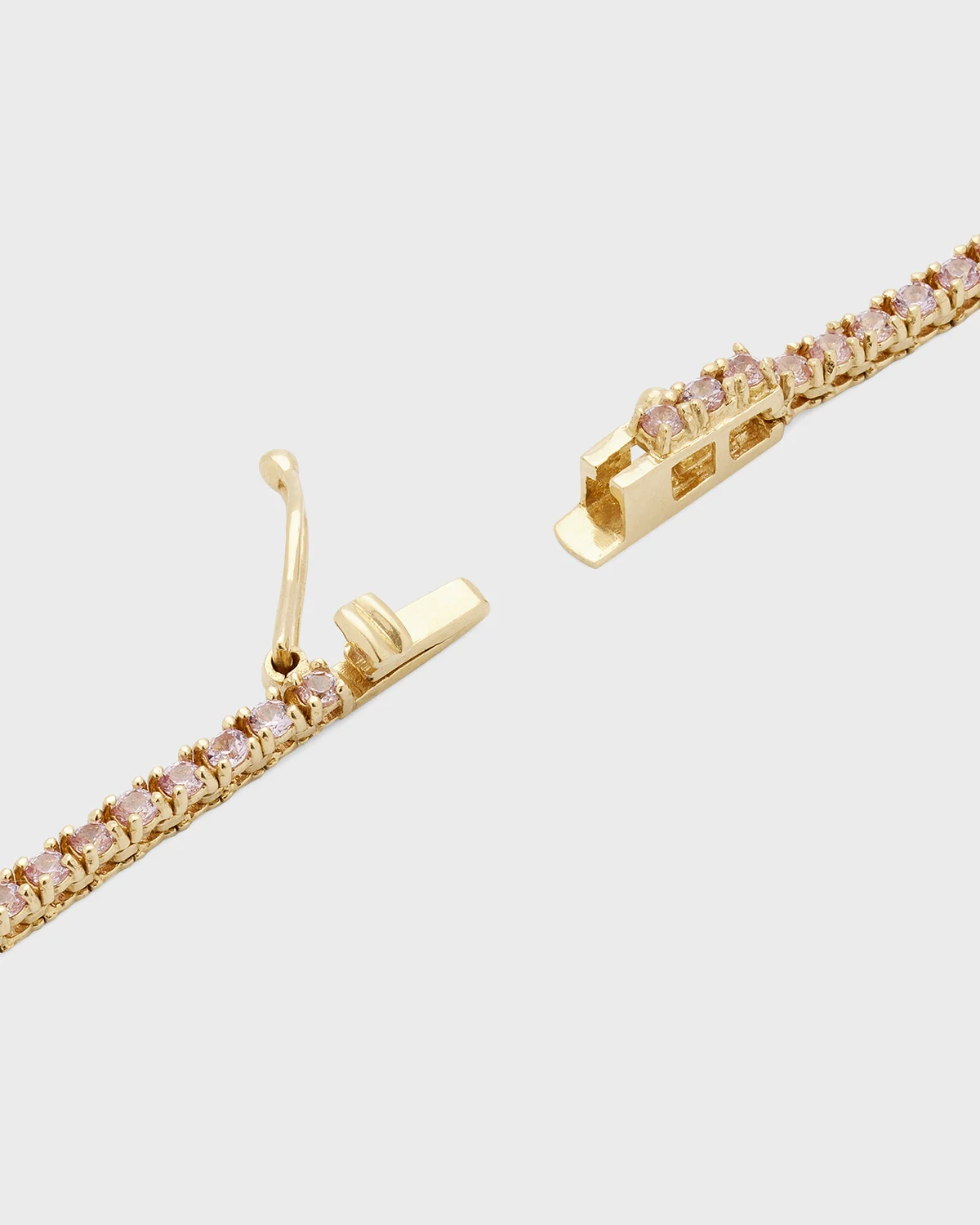 Small 4-Prong Pink Sapphire Tennis Necklace with Diamond Accents in Yellow Gold