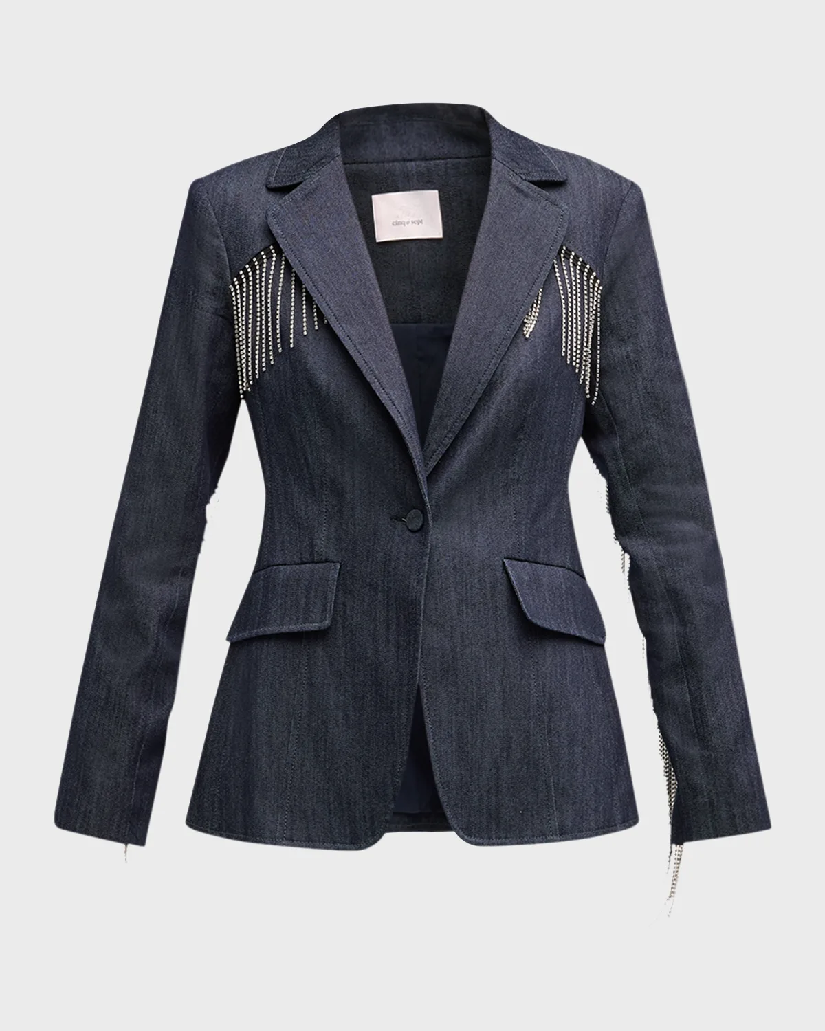 Sasha Rhinestone Fringe Denim Blazer