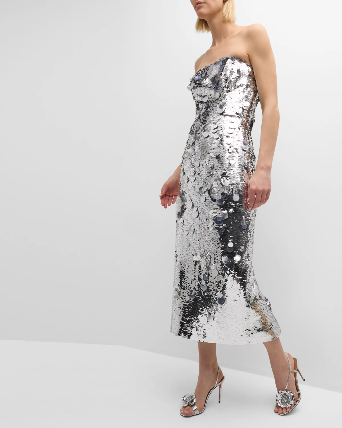 Embellished Strapless Sequined Cocktail Dress