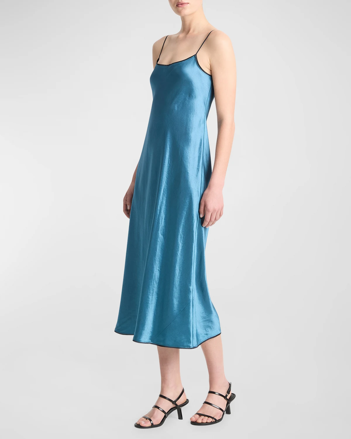 Tipped Satin Midi Slip Dress