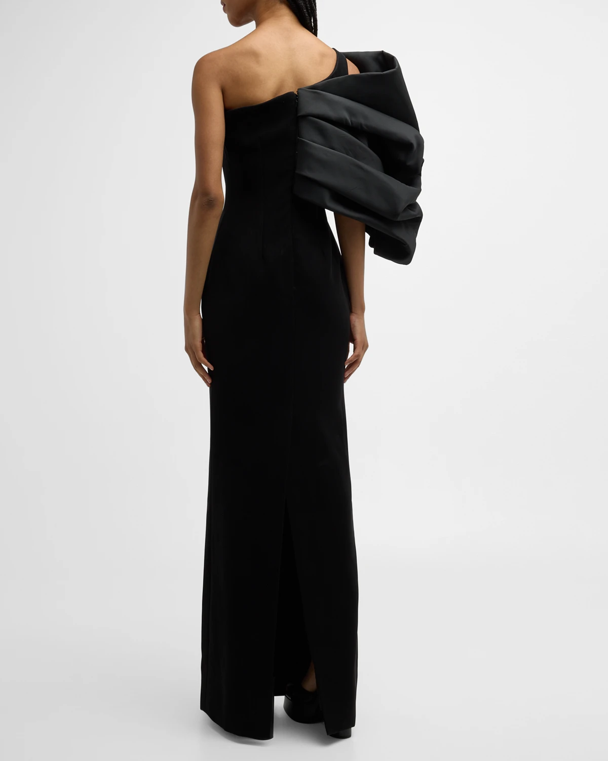 Draped One-Shoulder Column Gown