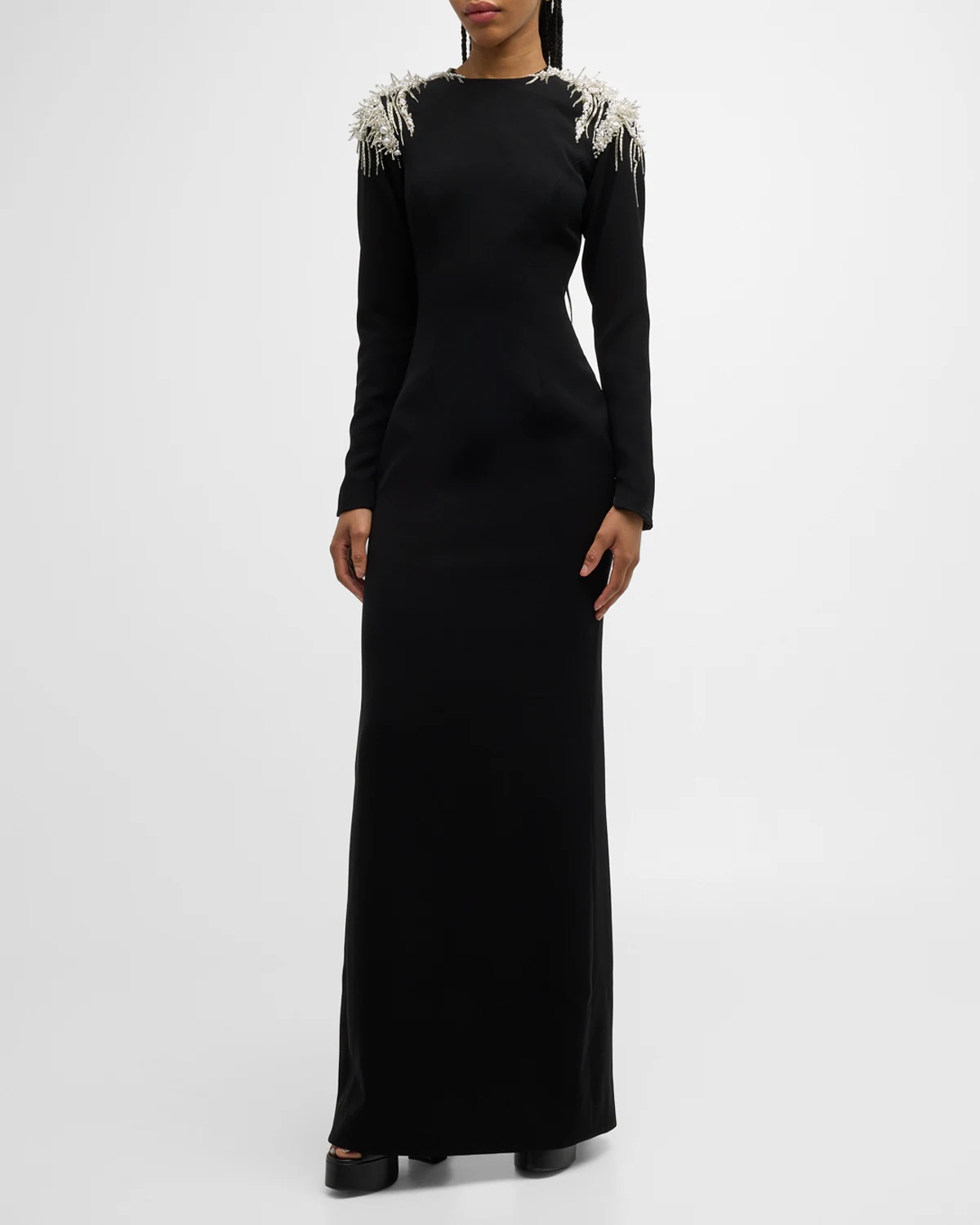 Beaded Long-Sleeve Column Gown