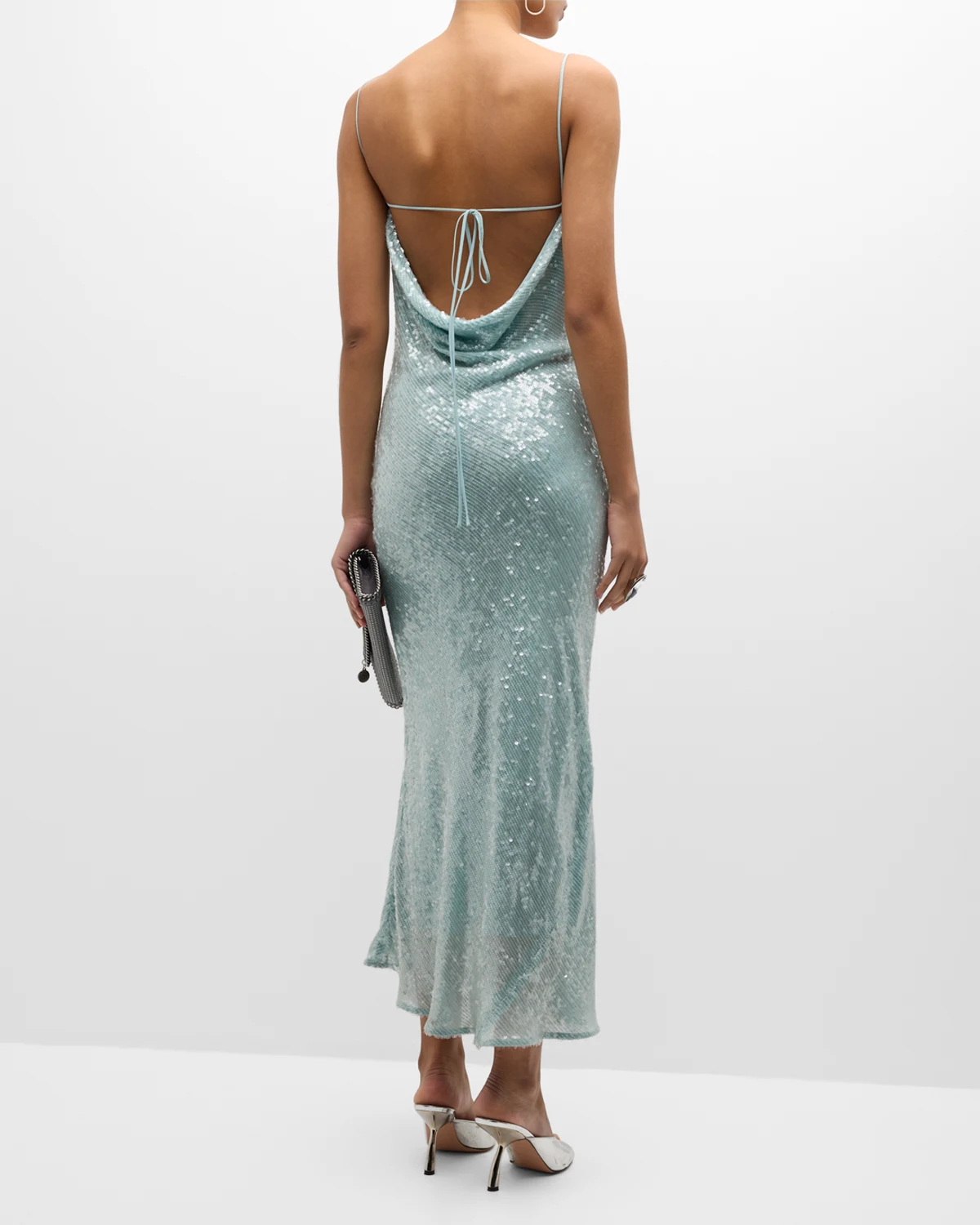 Sequin Viscose Cowl Backless Midi Dress