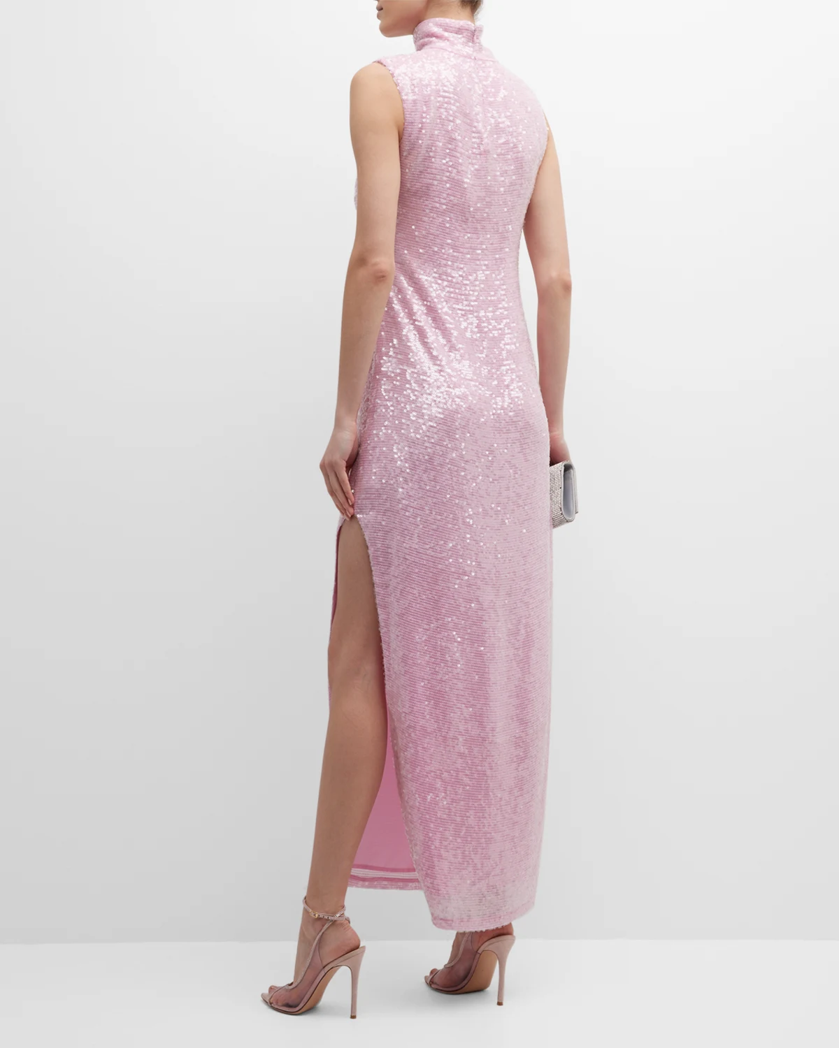 Sequin Turtleneck Side-Slit Maxi Dress