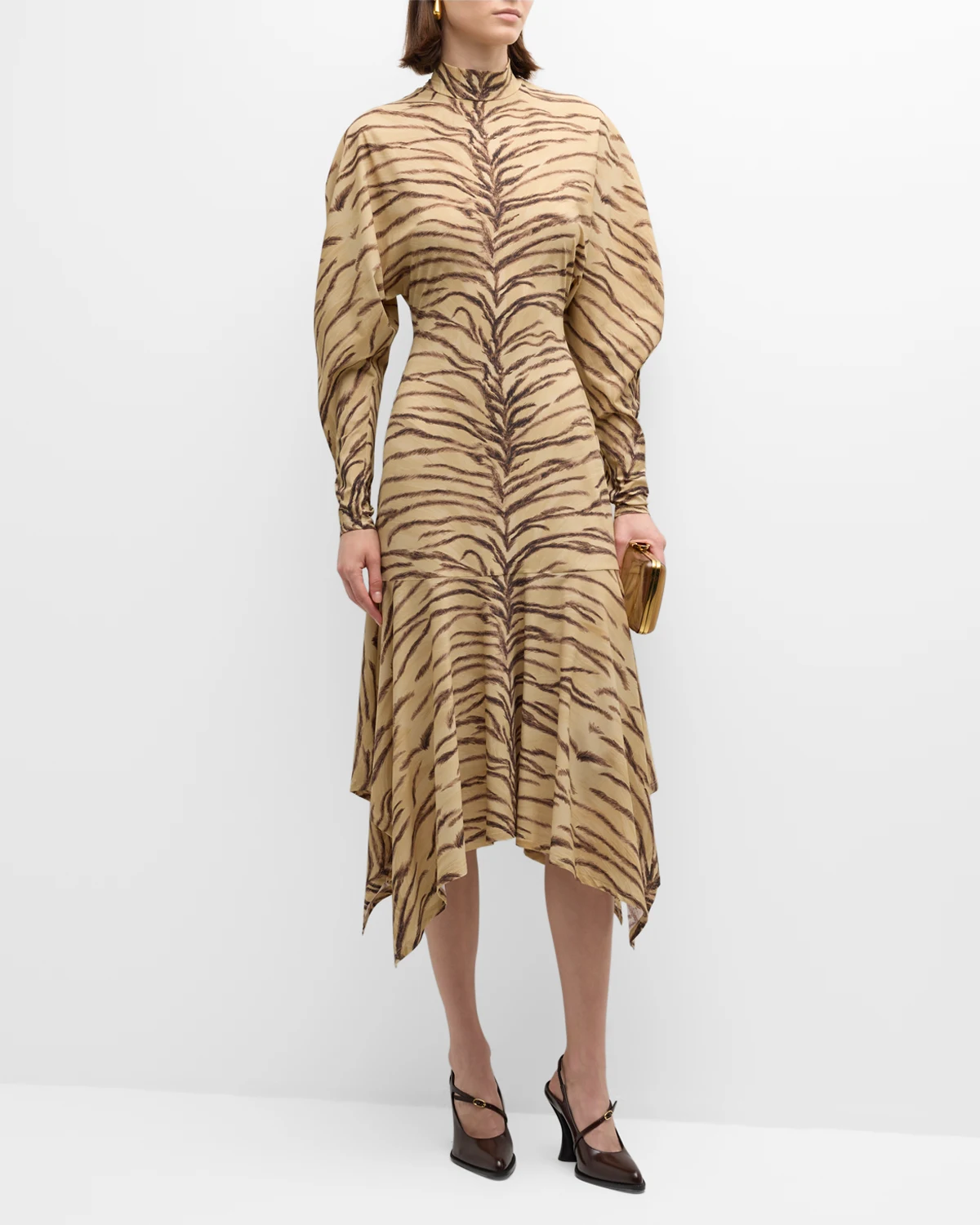 Tiger Print Handkerchief Midi Dress