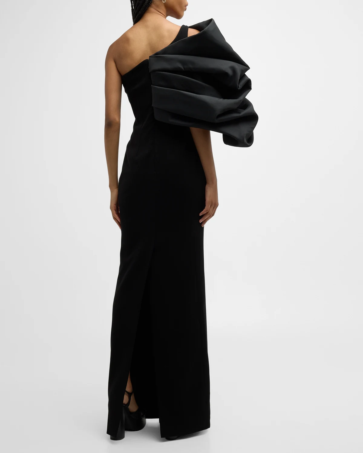 Draped One-Shoulder Column Gown