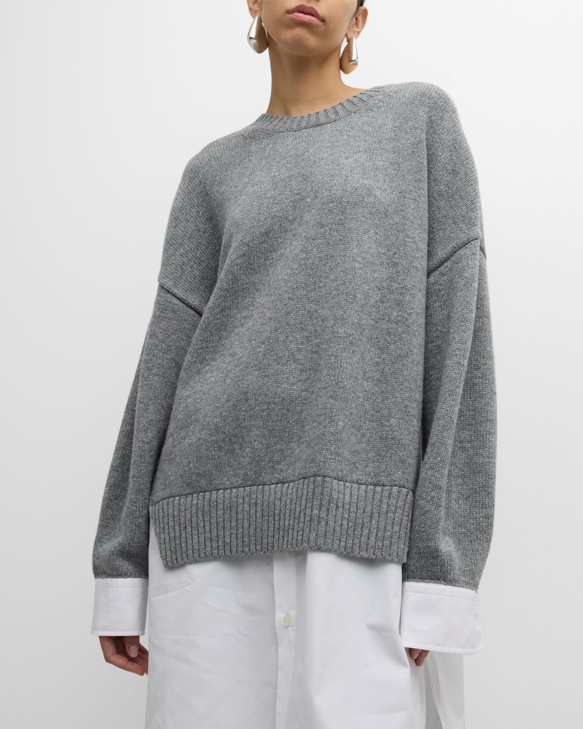 Poplin Shirt Illusion Merino Knit Sweater