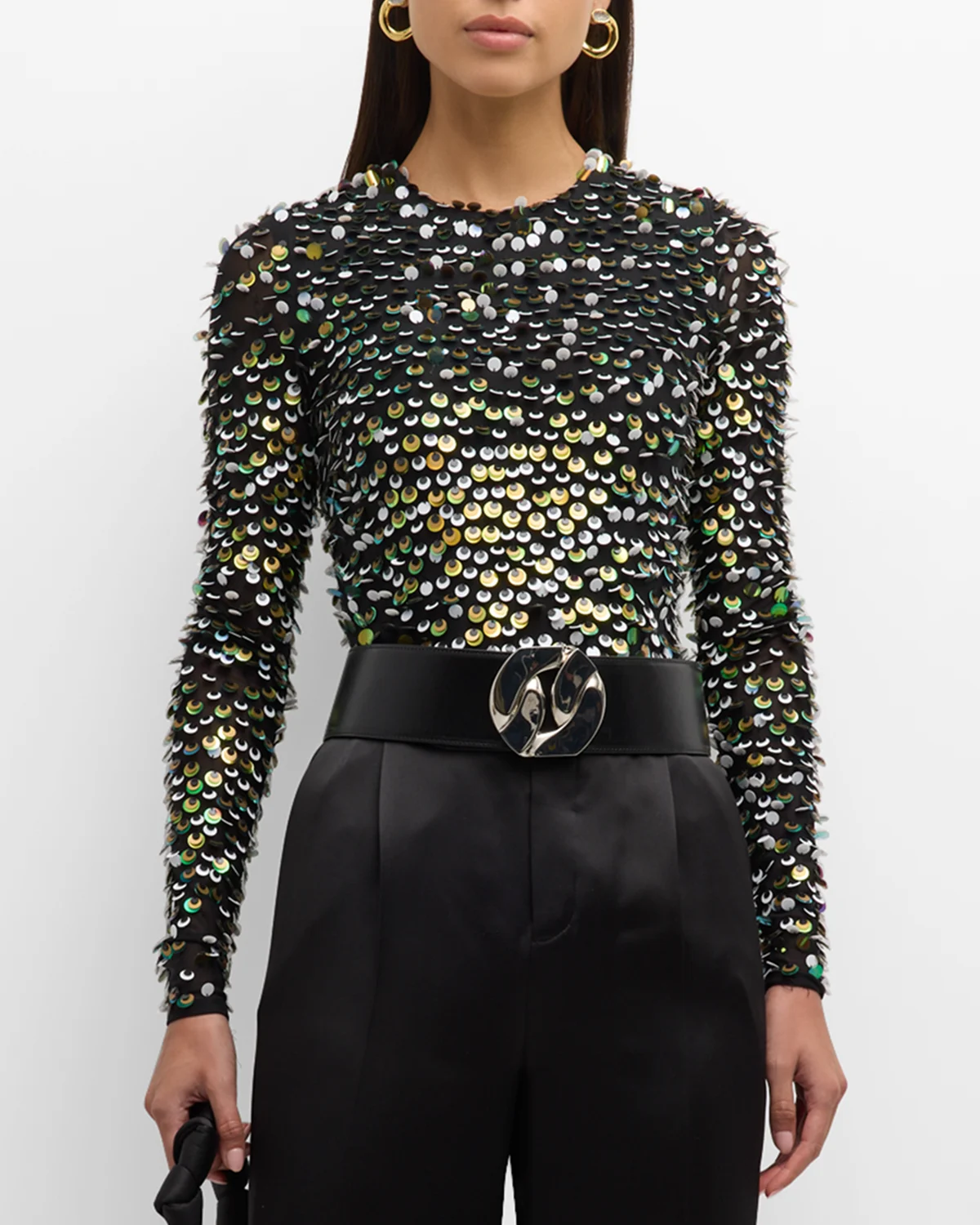 Crewneck Sequin Long-Sleeve Bodysuit