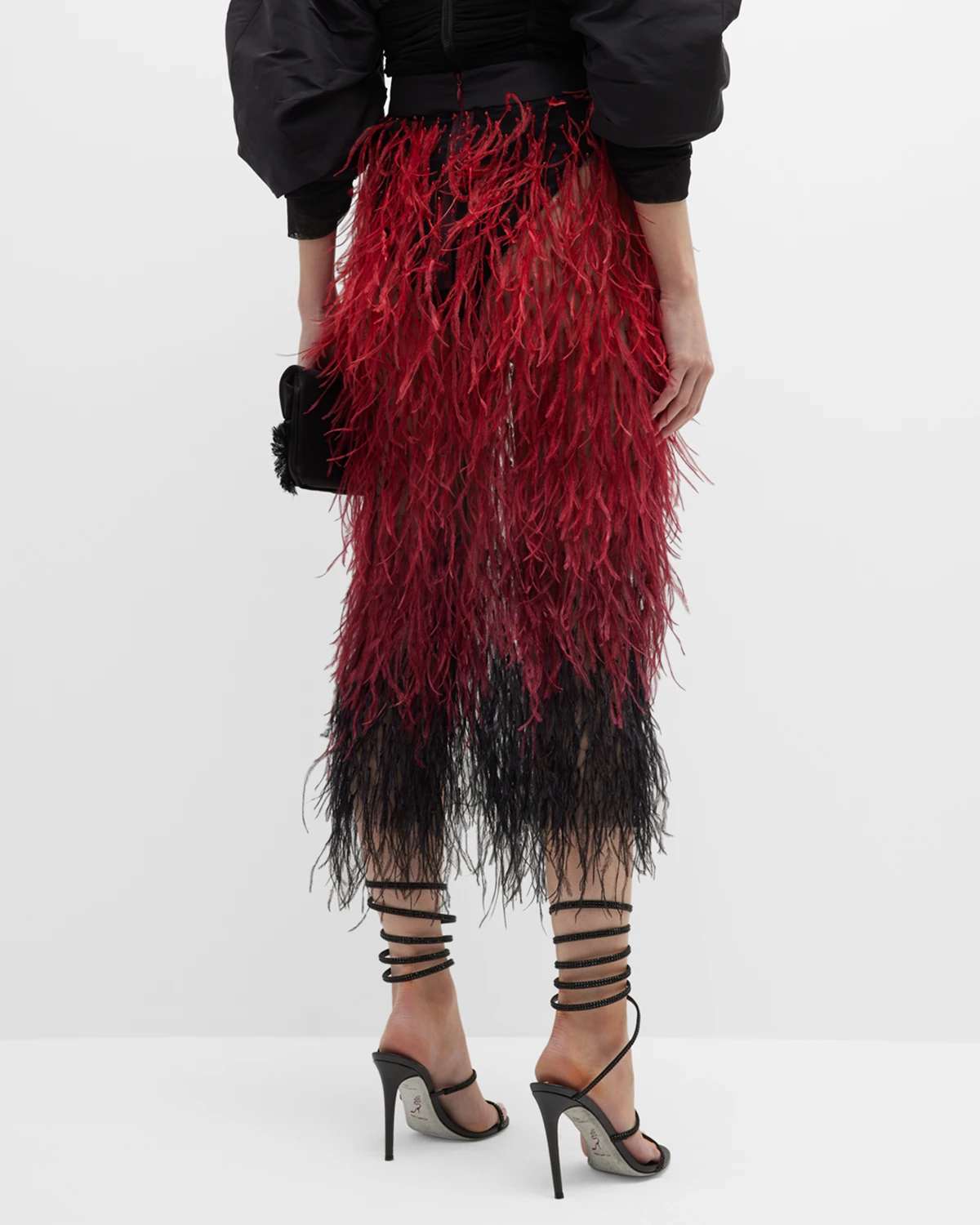 Tulle Midi Skirt w/ Feather Embellishments  