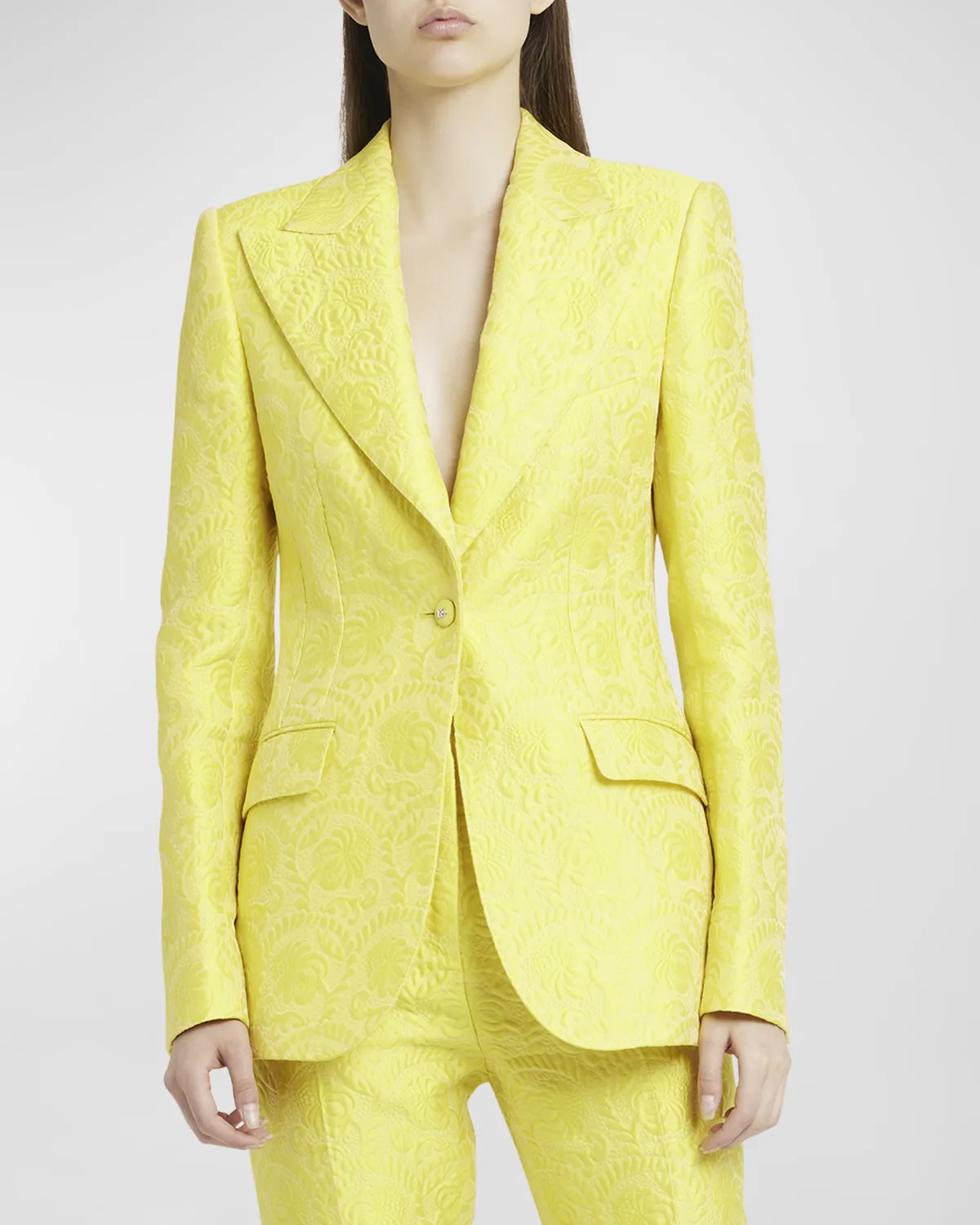 Flower Matelasse Jacquard Single-Breasted Blazer Jacket