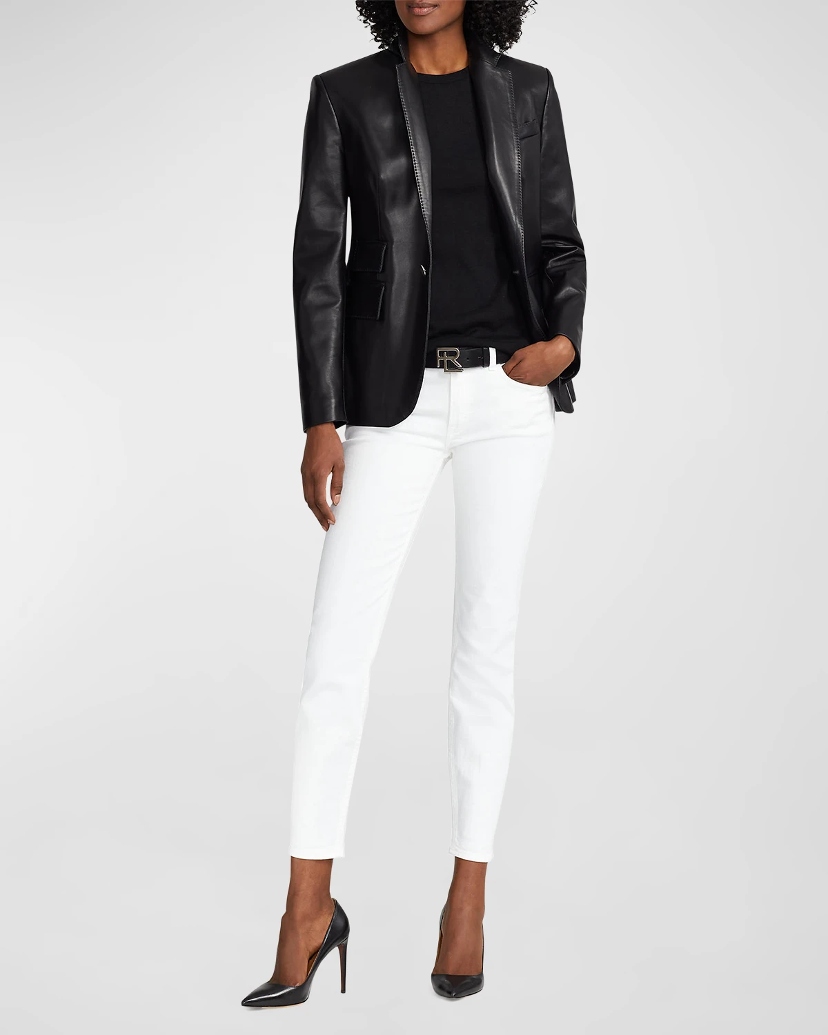 Parker Leather Single-Breasted Blazer Jacket