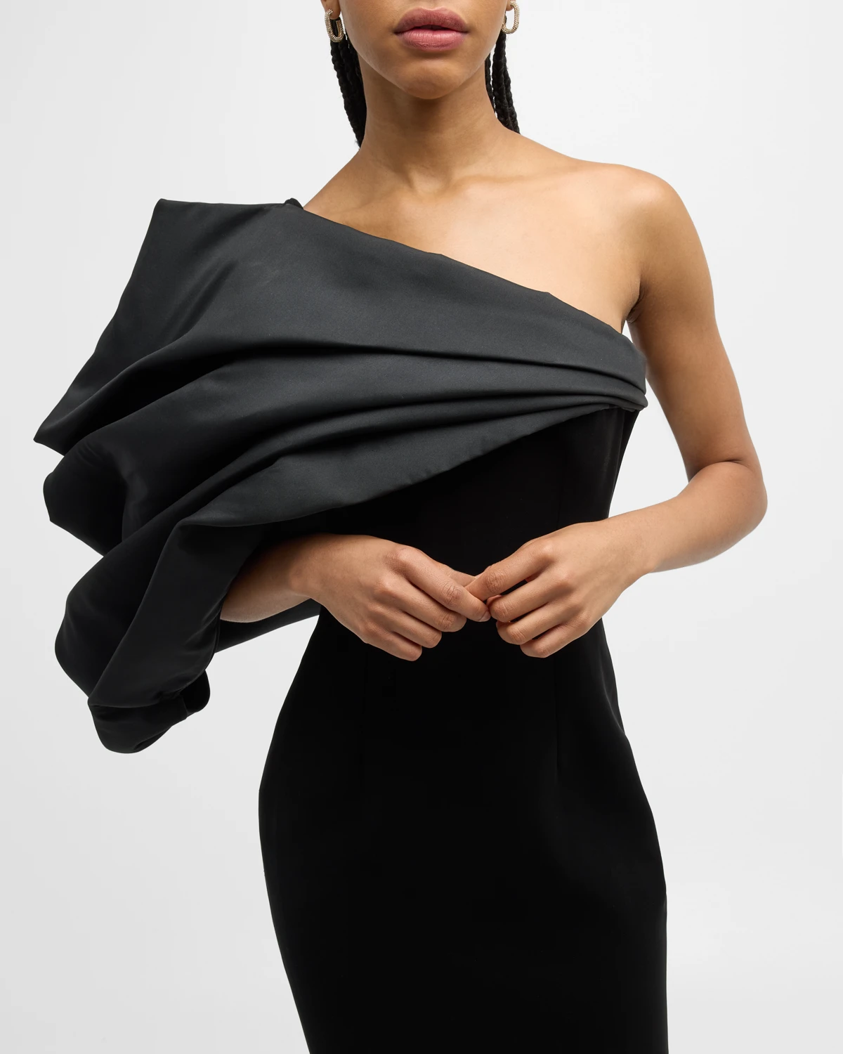 Draped One-Shoulder Column Gown