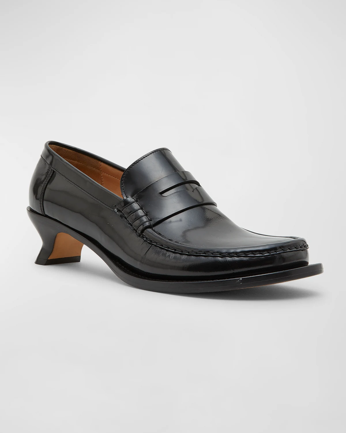 Terra Leather Kitten-Heel Penny Loafers