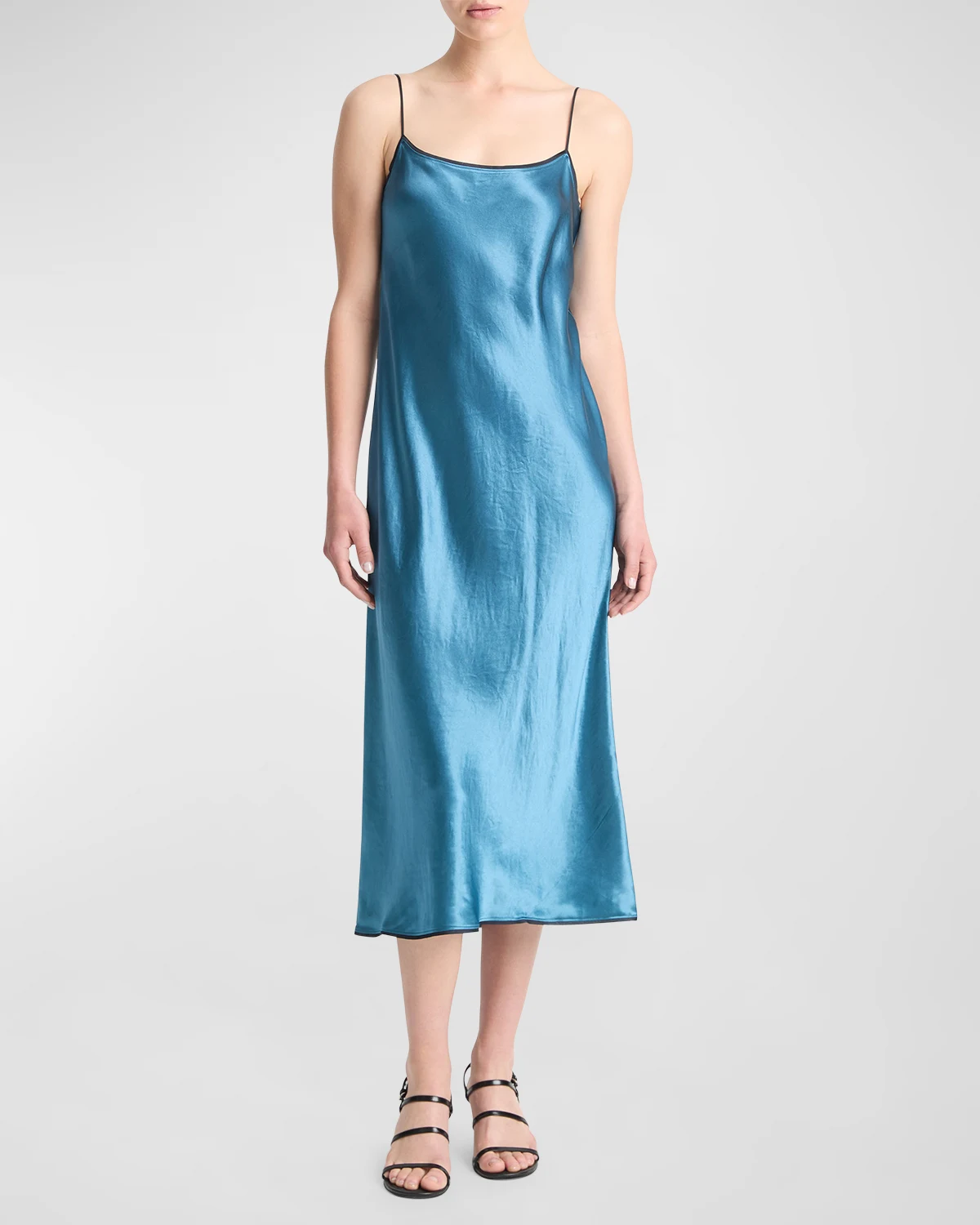 Tipped Satin Midi Slip Dress