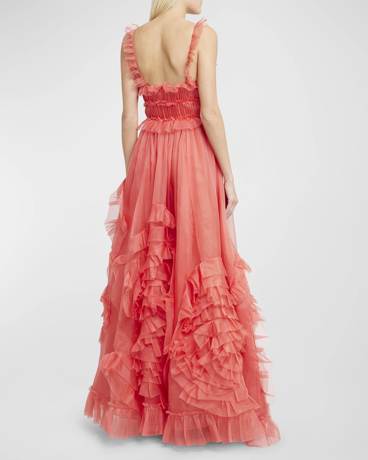 Margaux Frill-Strap Ruffled Silk Gown