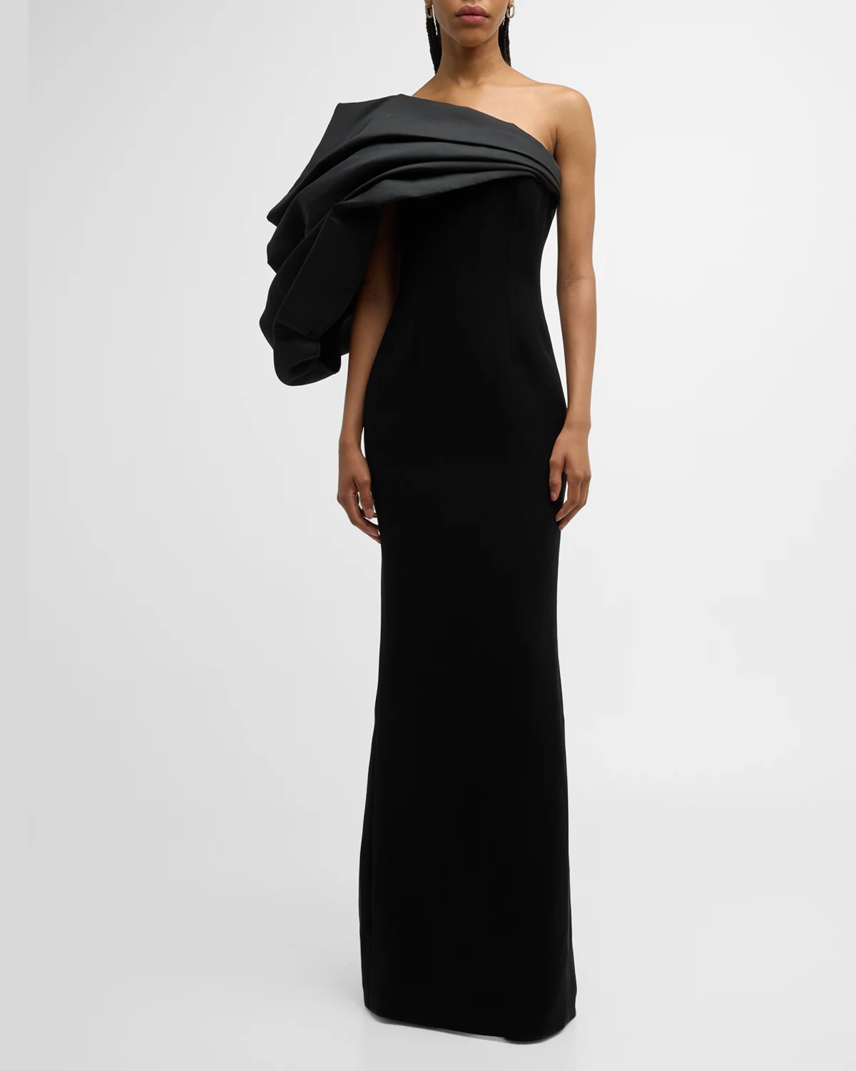 Draped One-Shoulder Column Gown