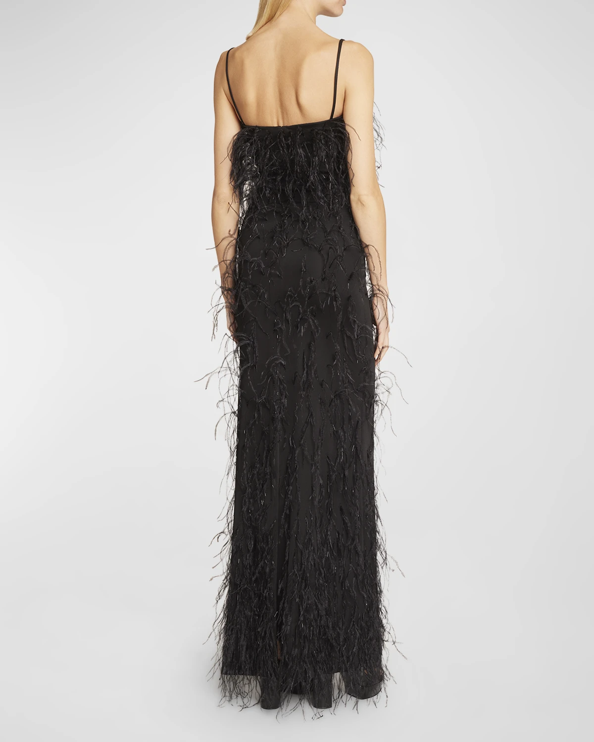 Embroidered Feather Column Gown