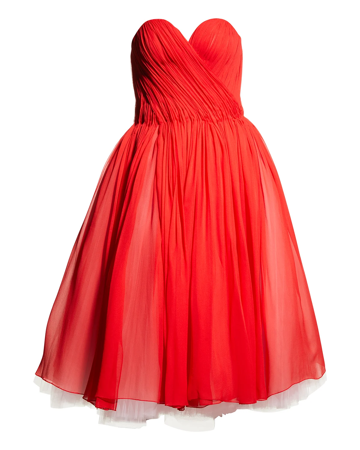 Draped Chiffon Full-Skirt Dress