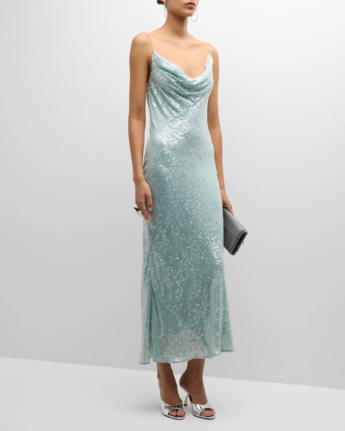 Sequin Viscose Cowl Backless Midi Dress