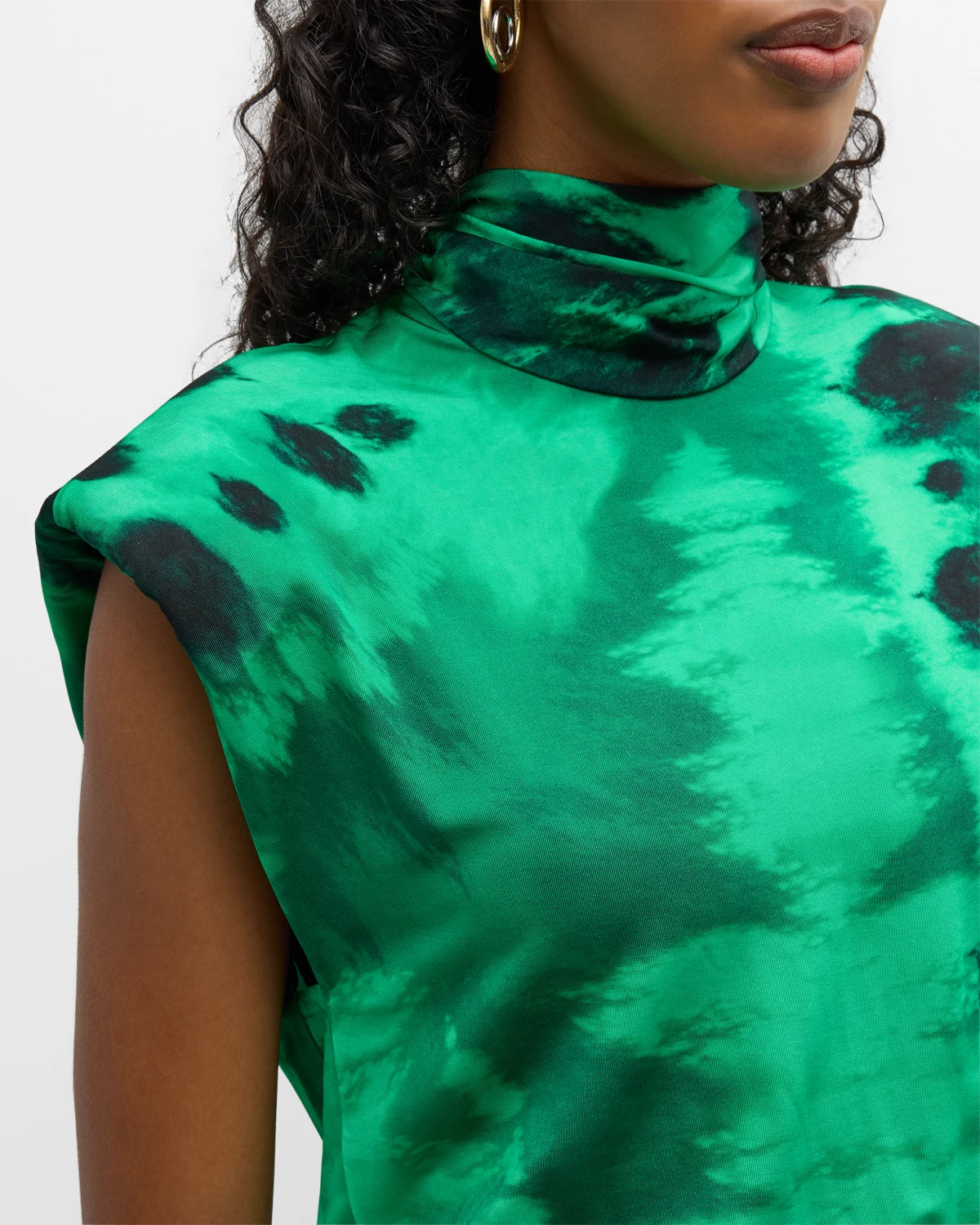 Light Nirvana Tie-Dye Ruched Turtleneck Midi Dress