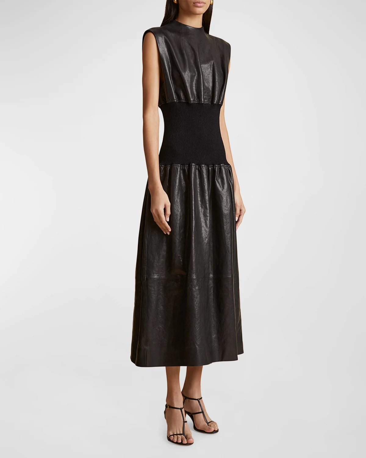 Uni Ribbed Waist Leather Dress