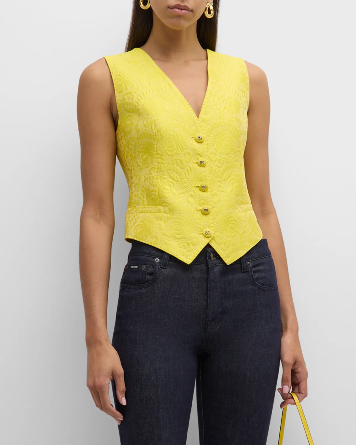 Lana Brocade Button-Front Vest