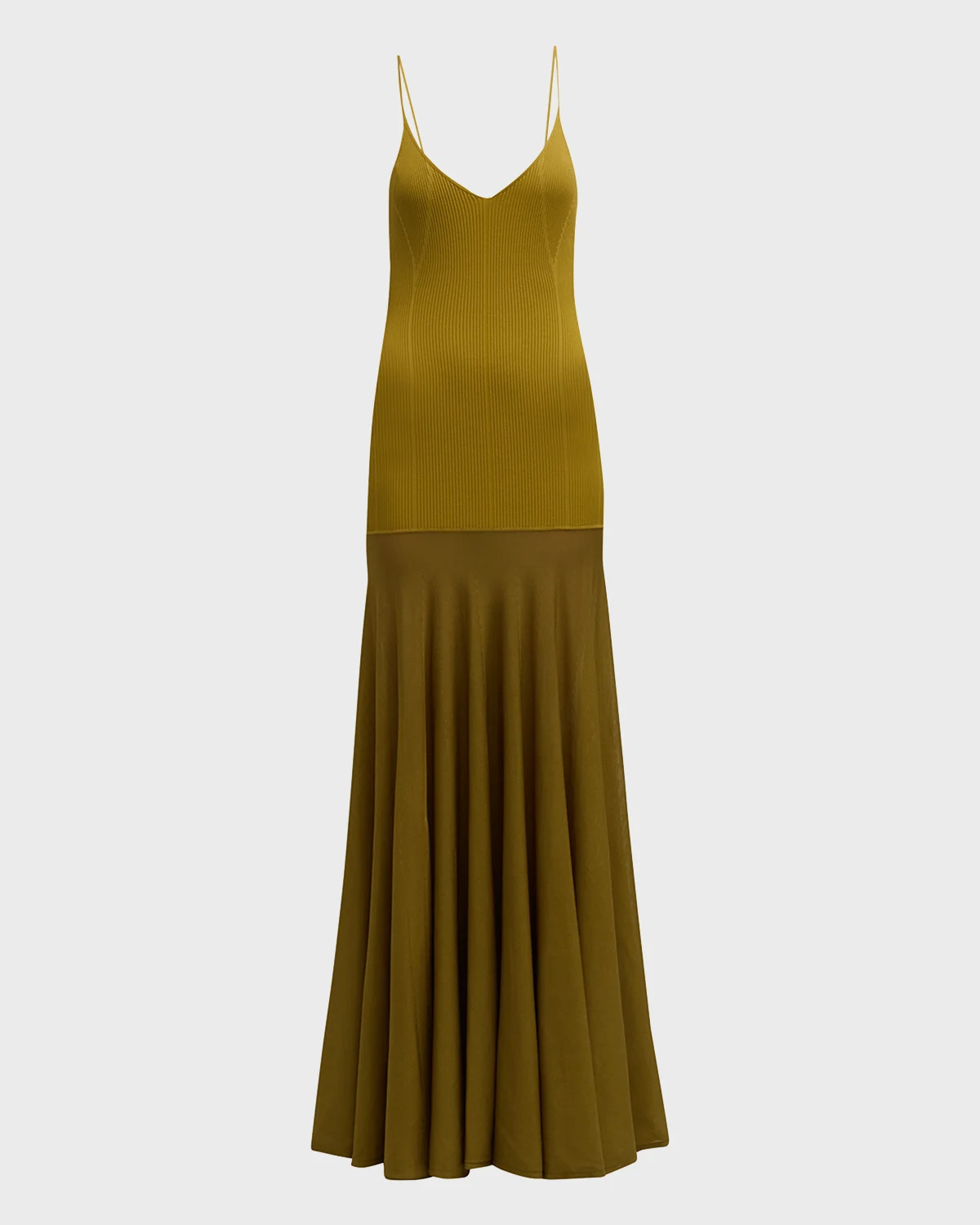 The Katya Ribbed Knit Maxi Dress with Sheer Pleated Skirt