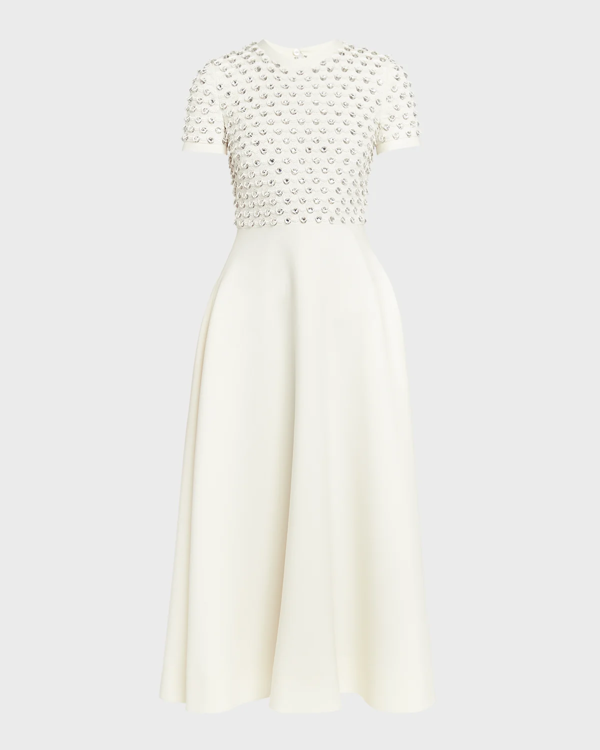 Crystal Scalloped Sequin Embroidered Short-Sleeve Crepe Midi Couture Dress