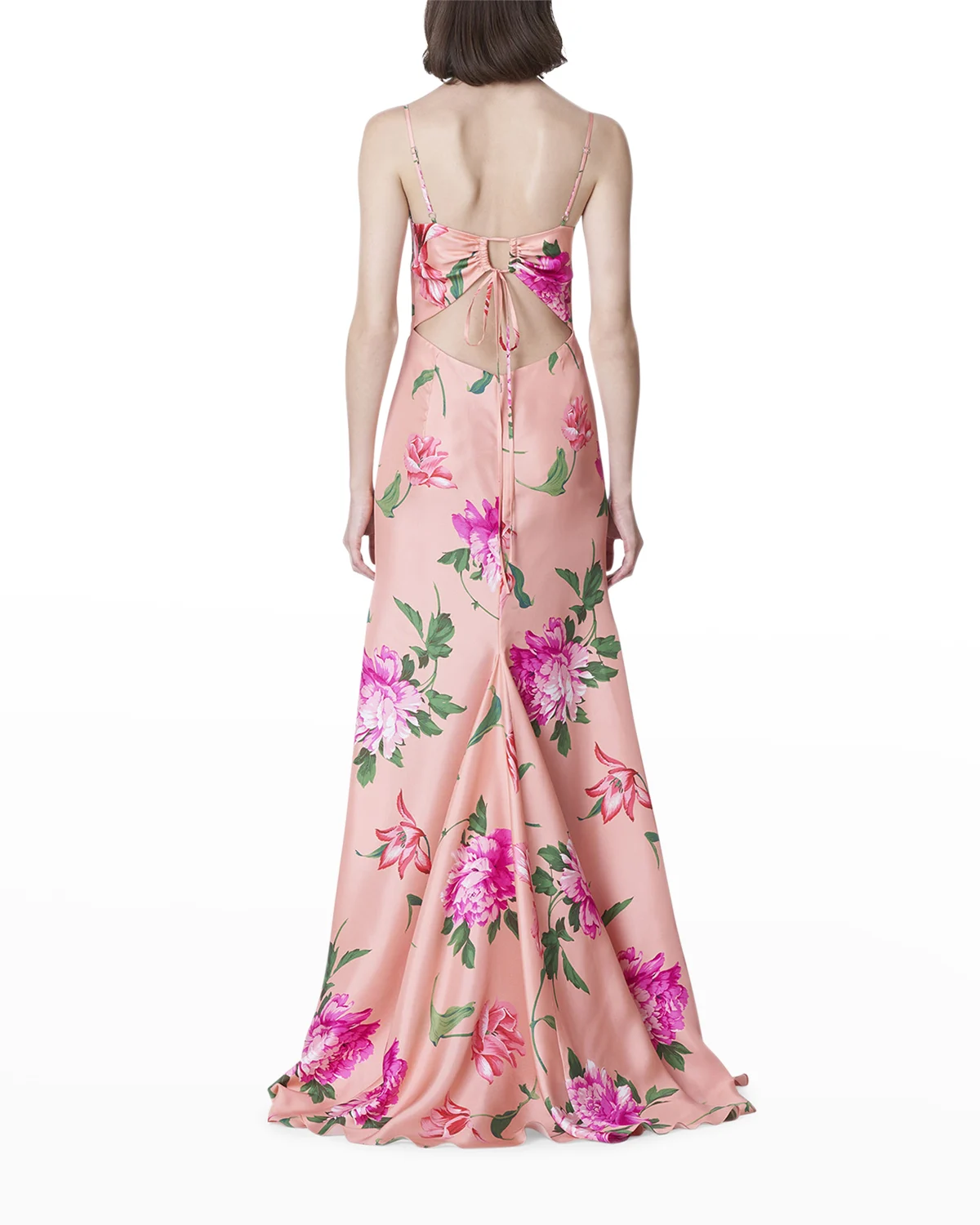 Floral-Print Ruched Silk Gown