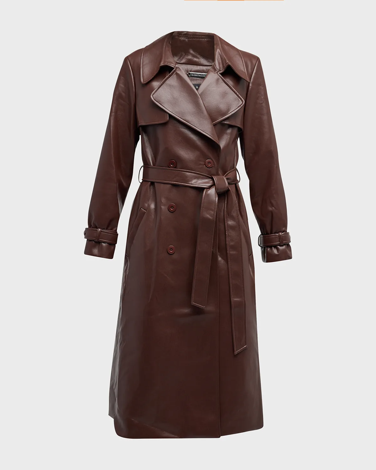 Elicia Strong-Shoulder Vegan Leather Trench Coat 