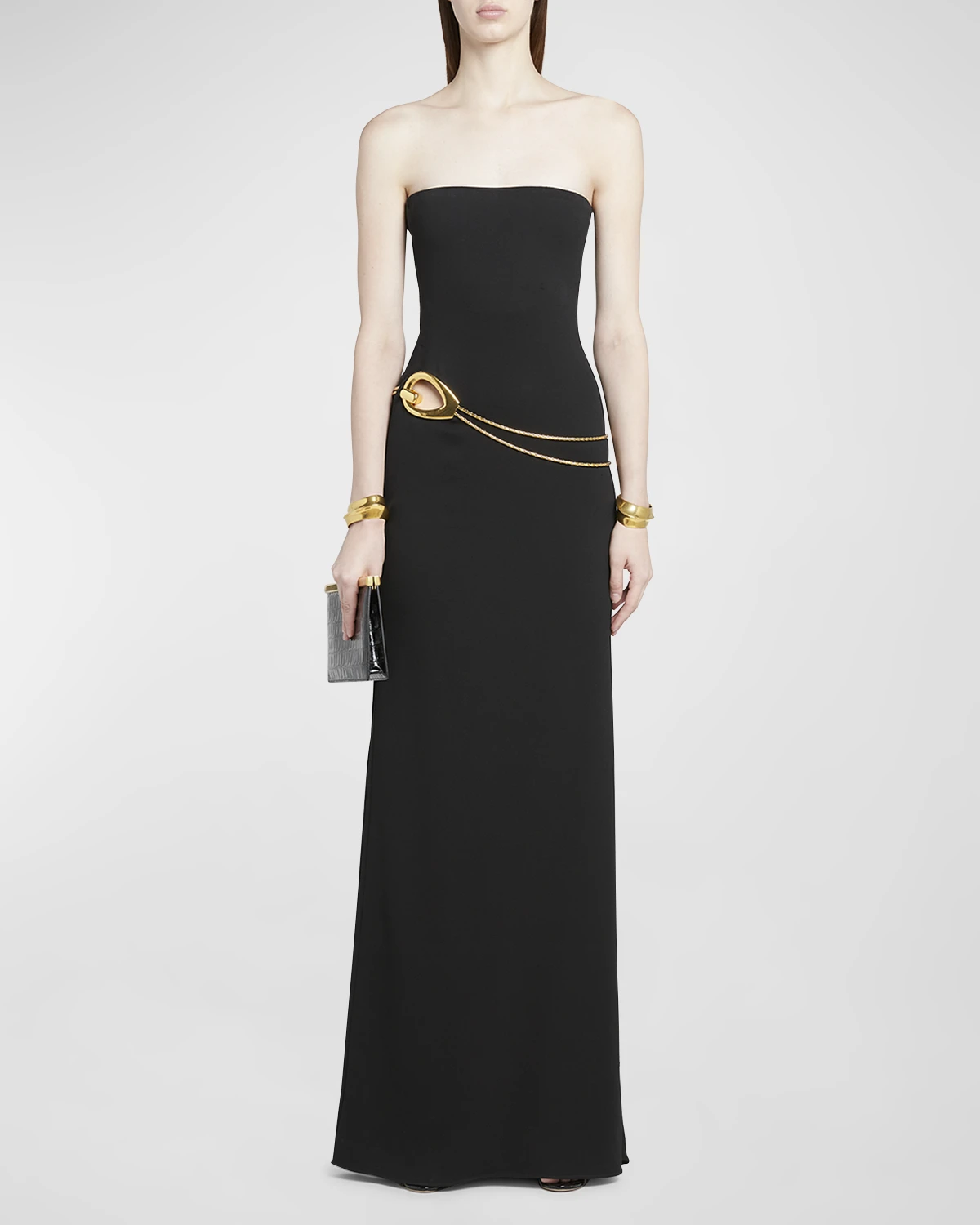 Stretch Sable Strapless Evening Dress with Cutout Detail