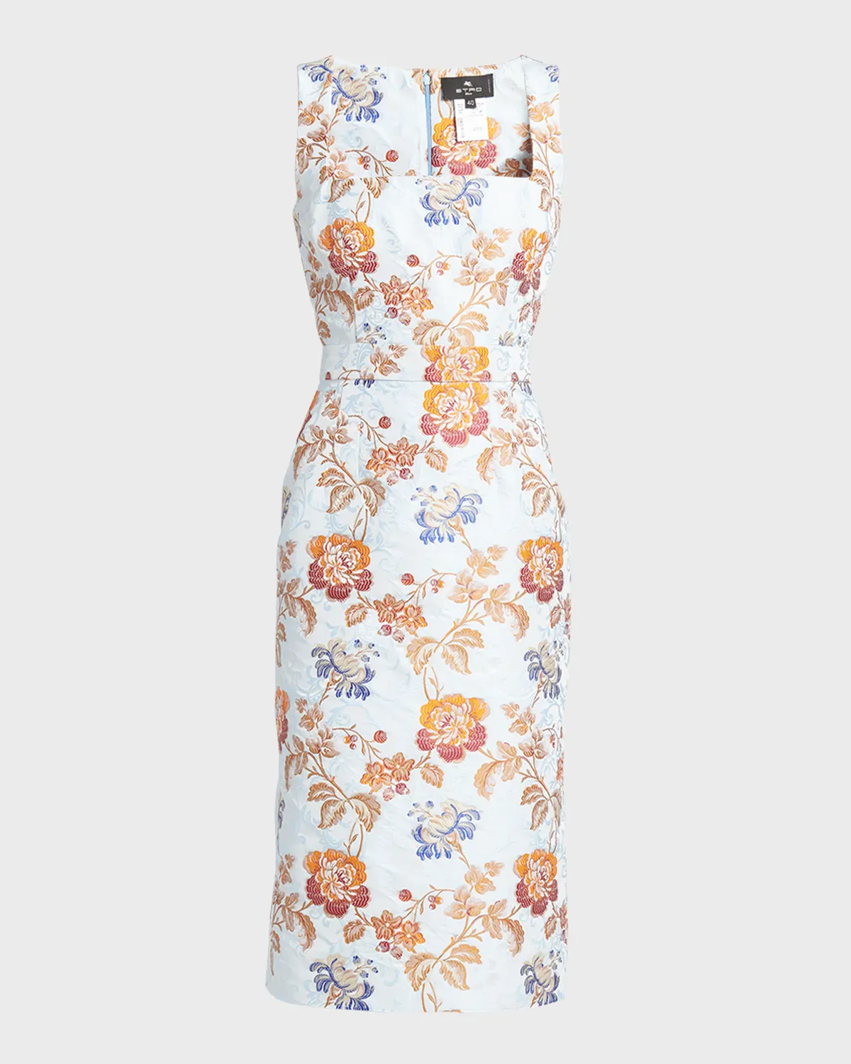 Floral Brocade Sleeveless Midi Sheath Dress