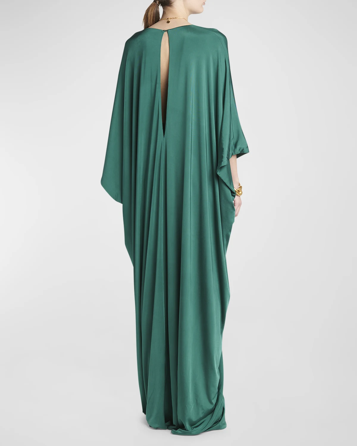 Plunging Satin Stretch Jersey Maxi Kaftan Dress