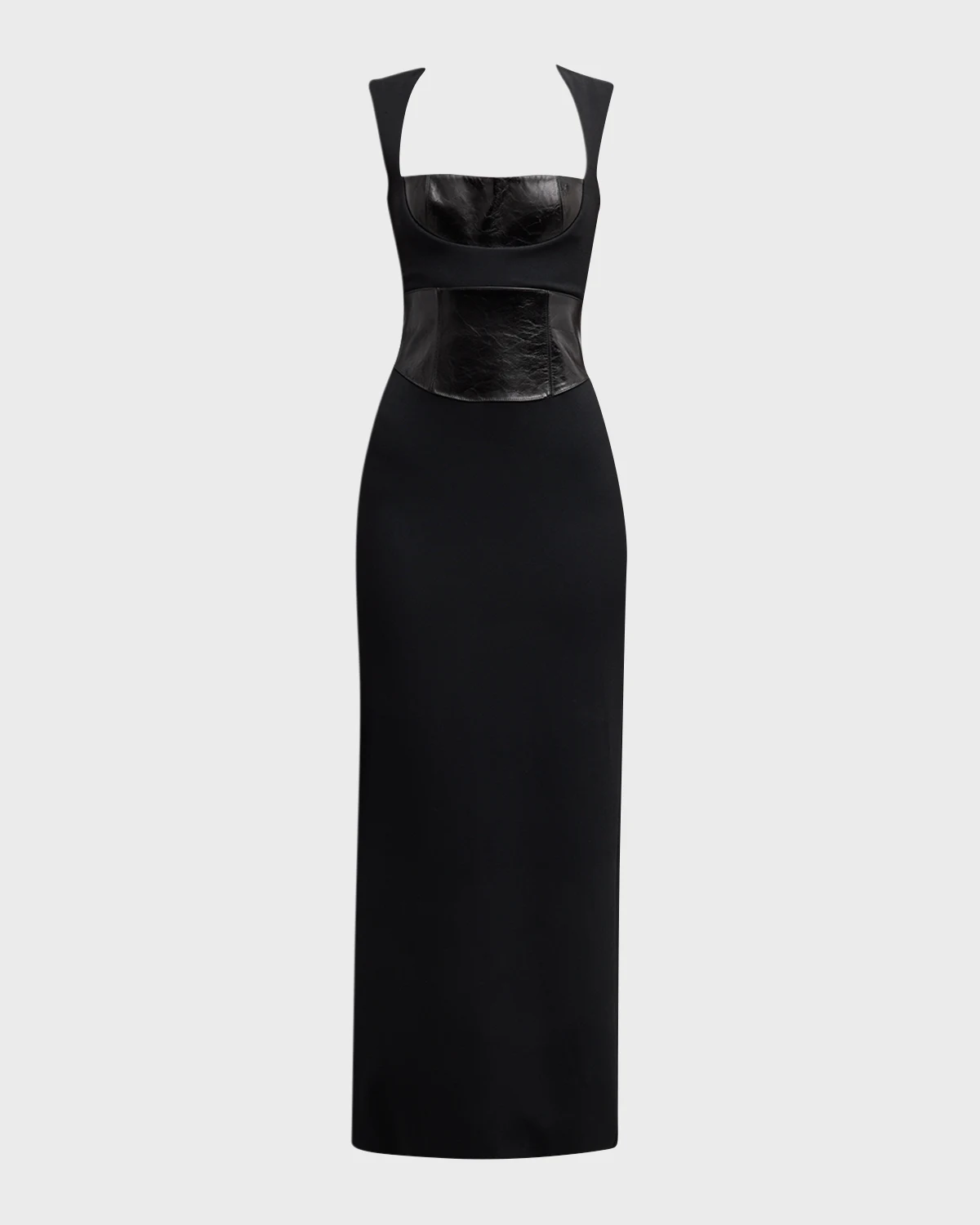 Leather Corset Crepe Sleeveless Maxi Dress