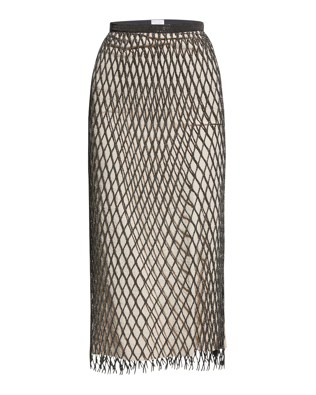 Monili Fishnet Midi Skirt w/ Linen Lining