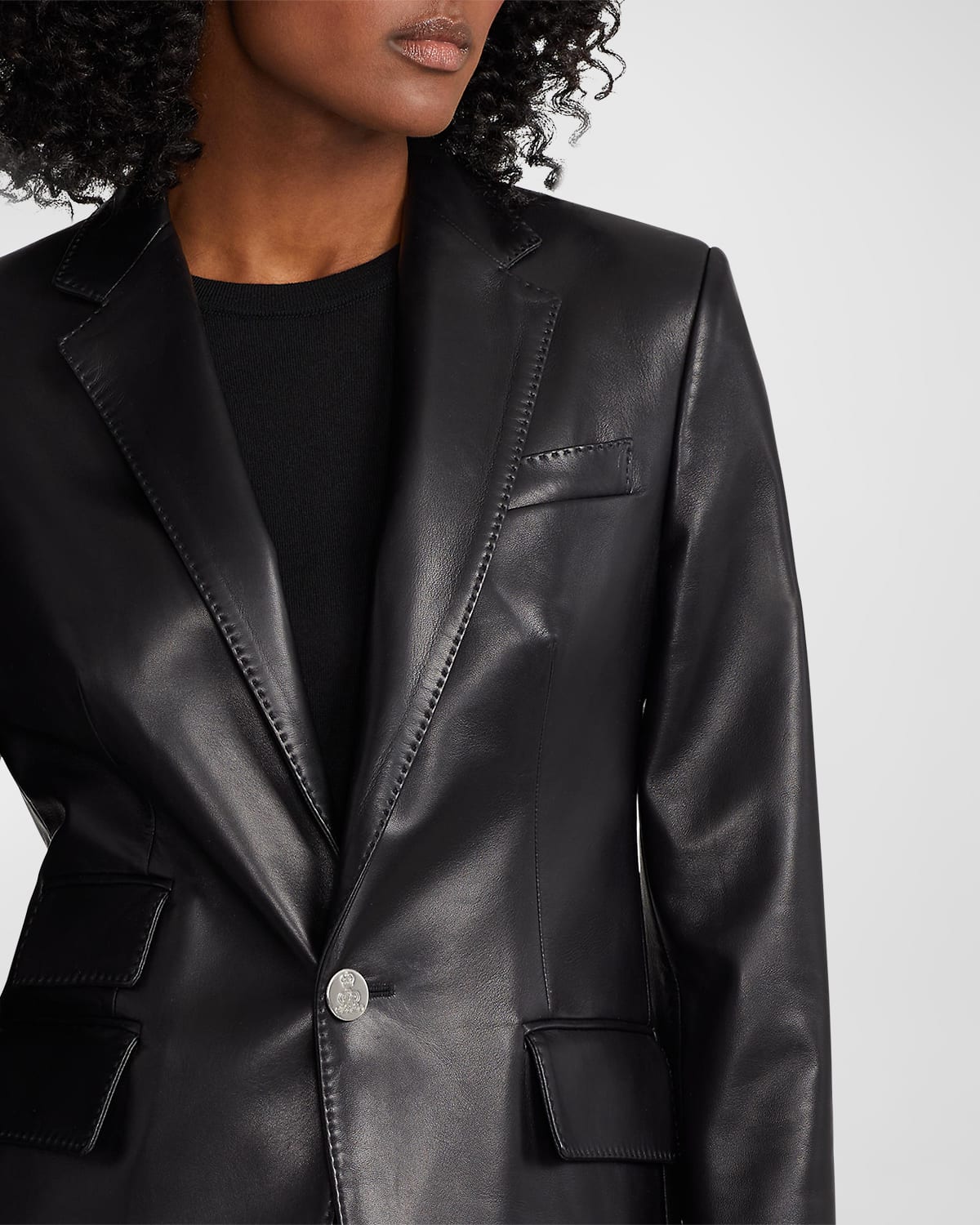 Parker Leather Single-Breasted Blazer Jacket