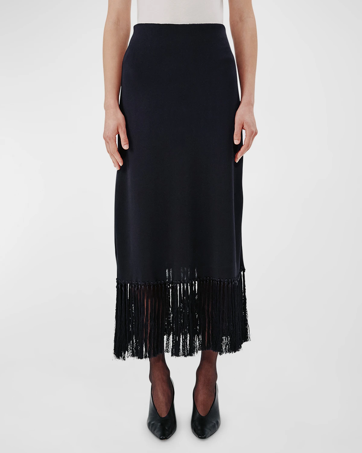 Fringe Hem Knit Maxi Skirt