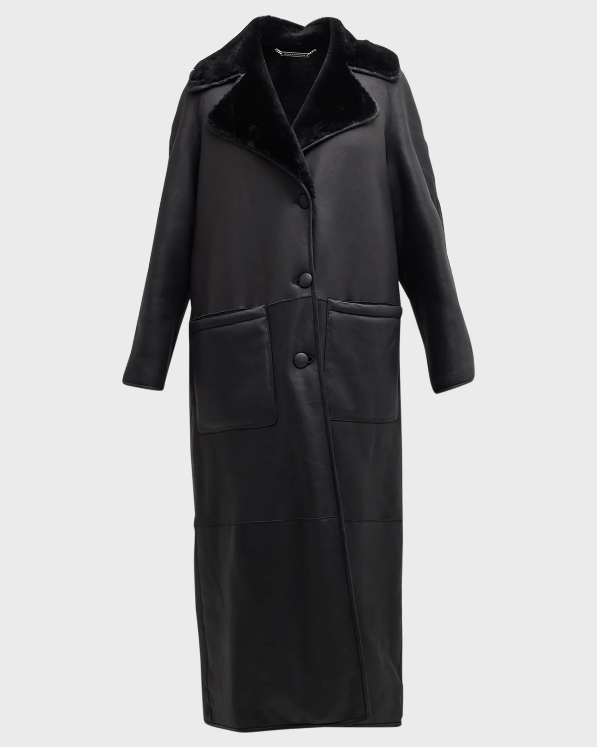 Long Leather Coat w/ Shearling Lining 