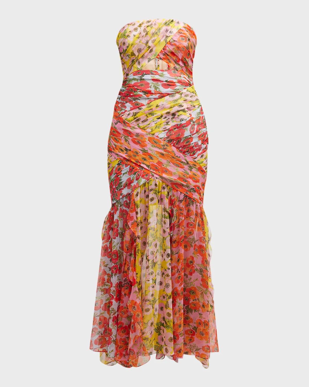 Floral Print Bustier Midi Dress w/ Front Cutout