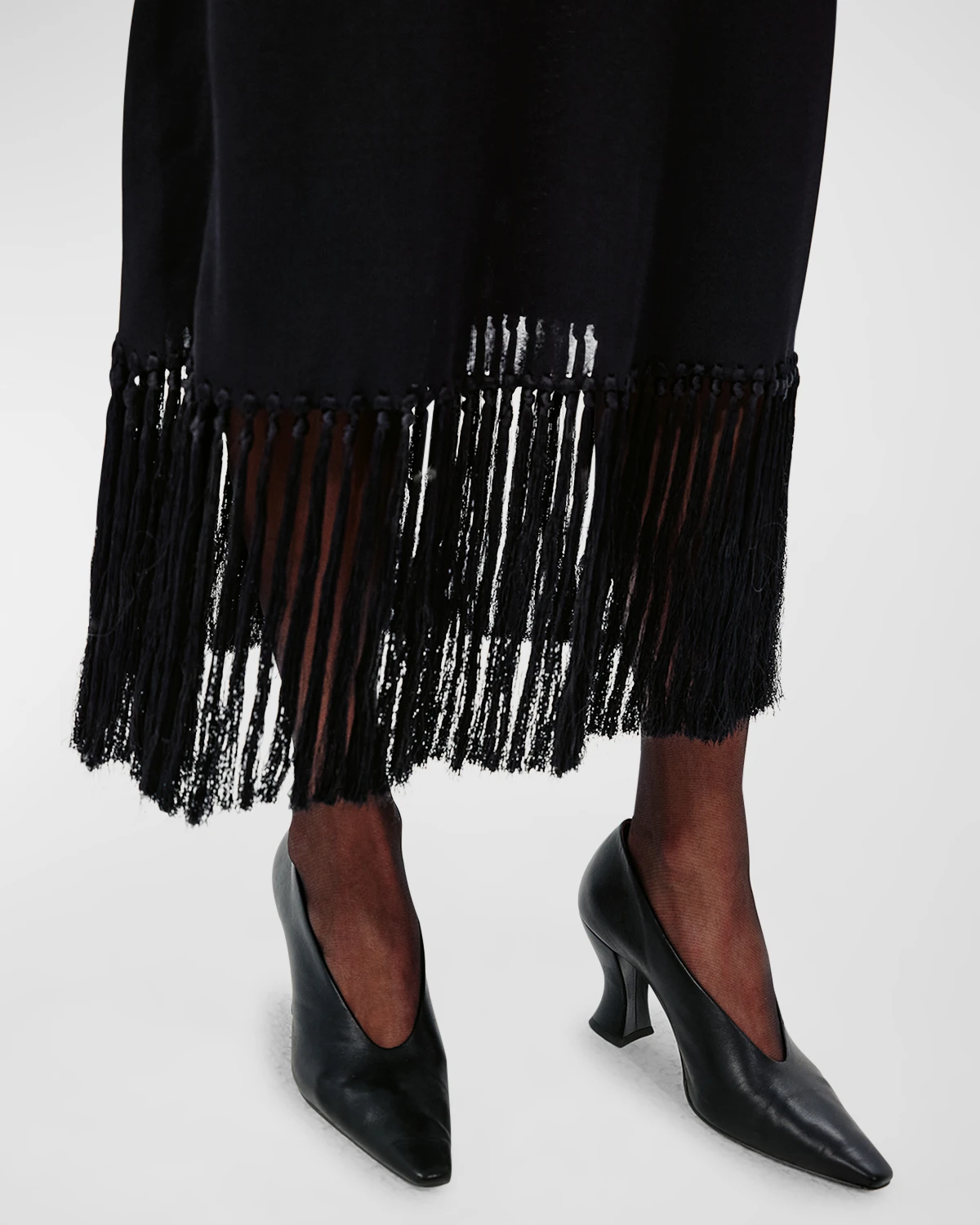 Fringe Hem Knit Maxi Skirt