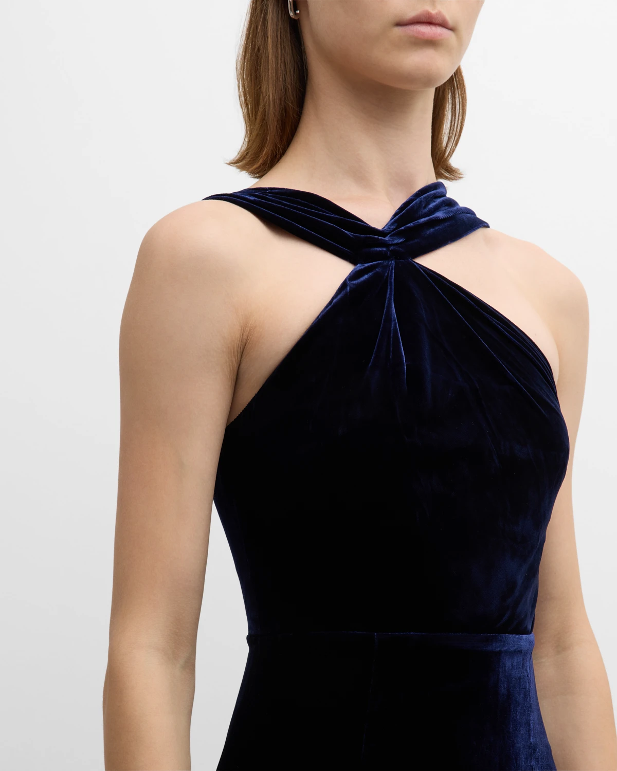 Asymmetric Halter Velvet Column Gown